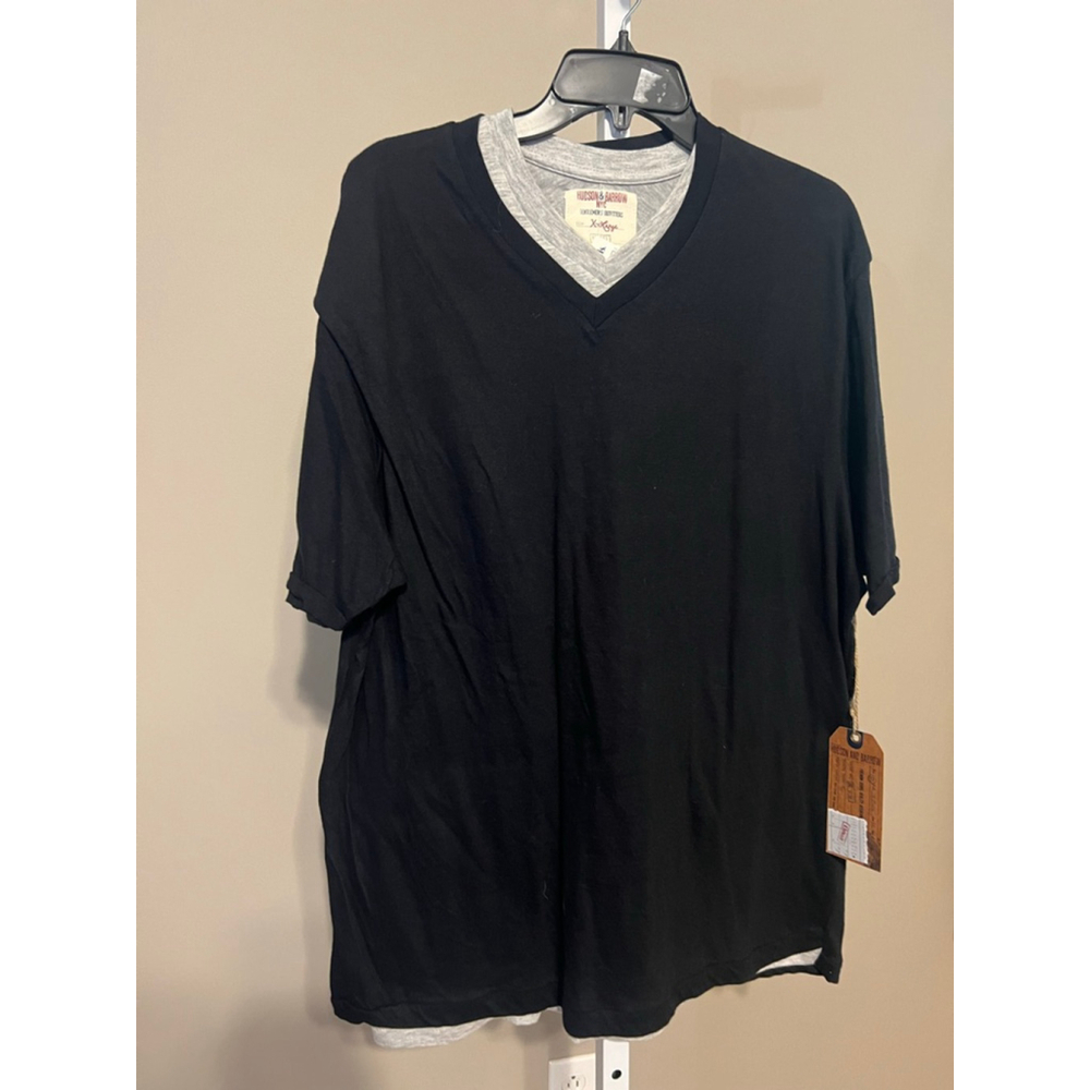 Men's Hudson & Barrow Black Gray Short Sleeve V-Neck Tee XL